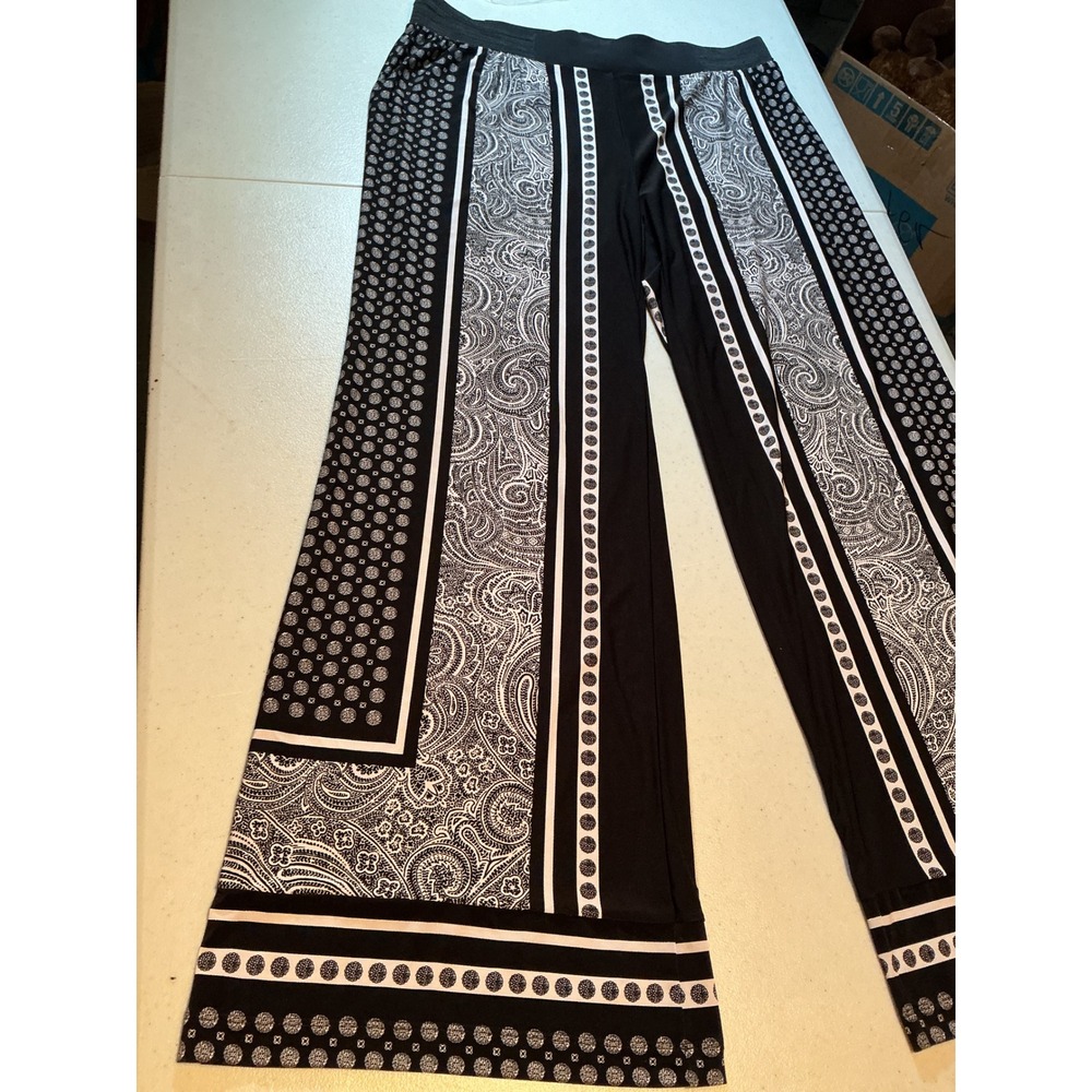 INC‎ International Concepts Womens 0X Paisley Polka Dot Wide Leg Pants Black